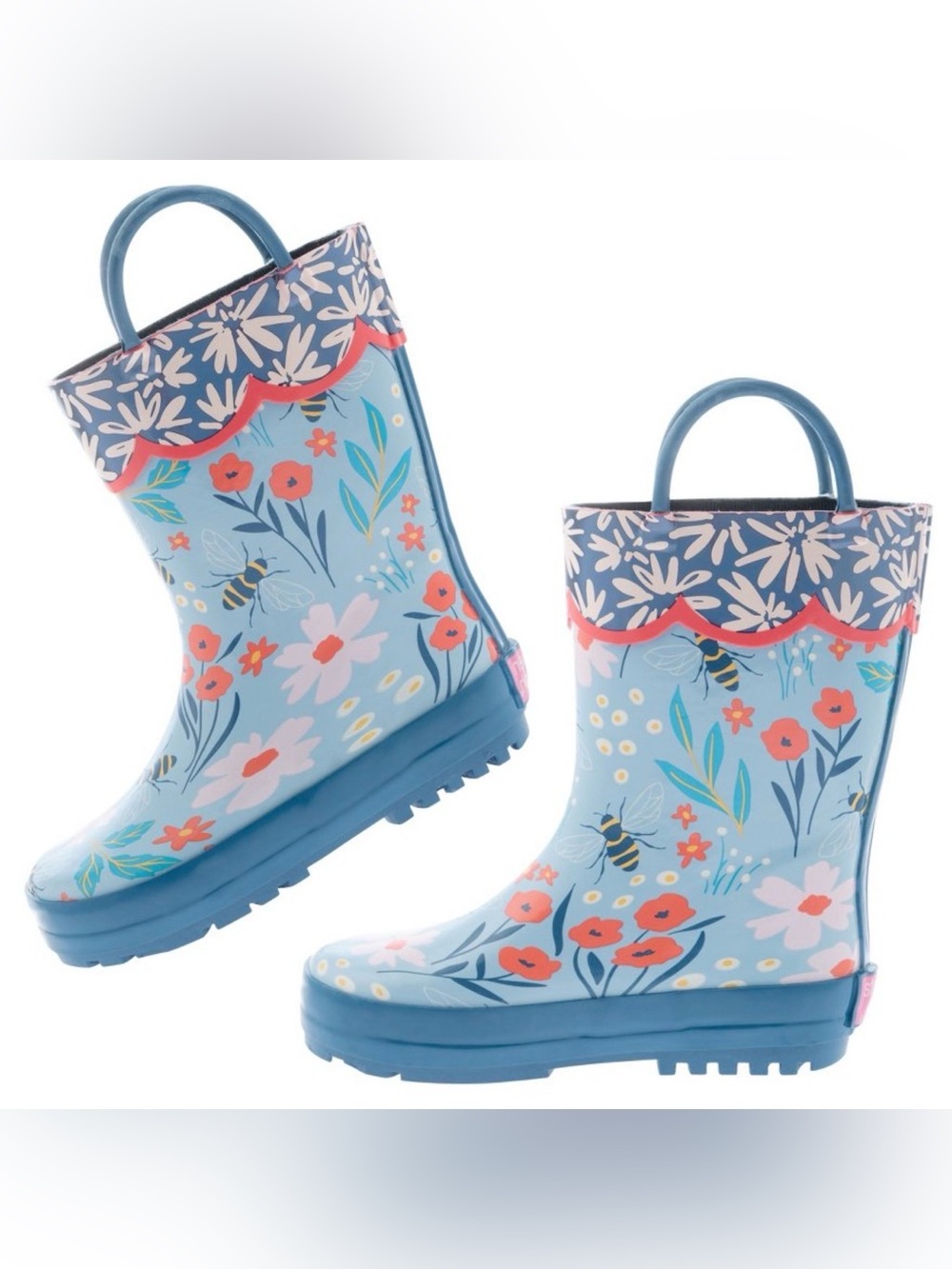 Stephen Joseph Floral & Bee Rainboots Light Blue Cherry Size US 6 EU 23 New